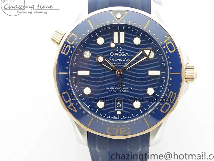 0427 2018 Seamaster Diver 300M SS RG VSF 1:1 Best Edition RG Bezel Blue Dial on Blue Rubber Strap A Contemporary 7927